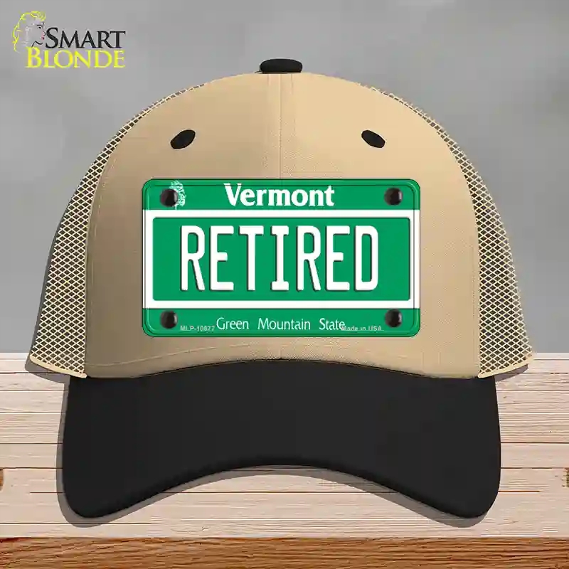 HAT02-MLP-10677 Retired Vermont Novelty License Plate Hat, Mesh - Khaki & Black