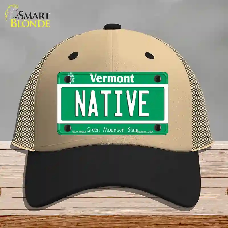 HAT02-MLP-10688 Native Vermont Novelty License Plate Hat, Mesh - Khaki & Black