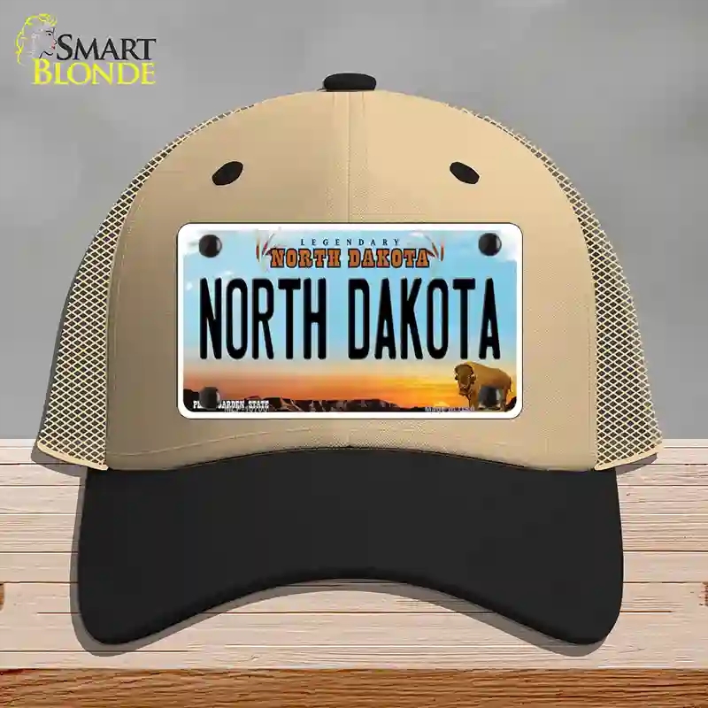 HAT02-MLP-10700 North Dakota Legendary Novelty License Plate Hat, Mesh - Khaki & Black