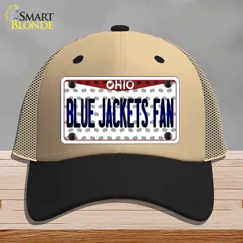 HAT02-MLP-10839 Blue Jackets Fan Ohio Novelty License Plate Hat, Mesh - Khaki & Black