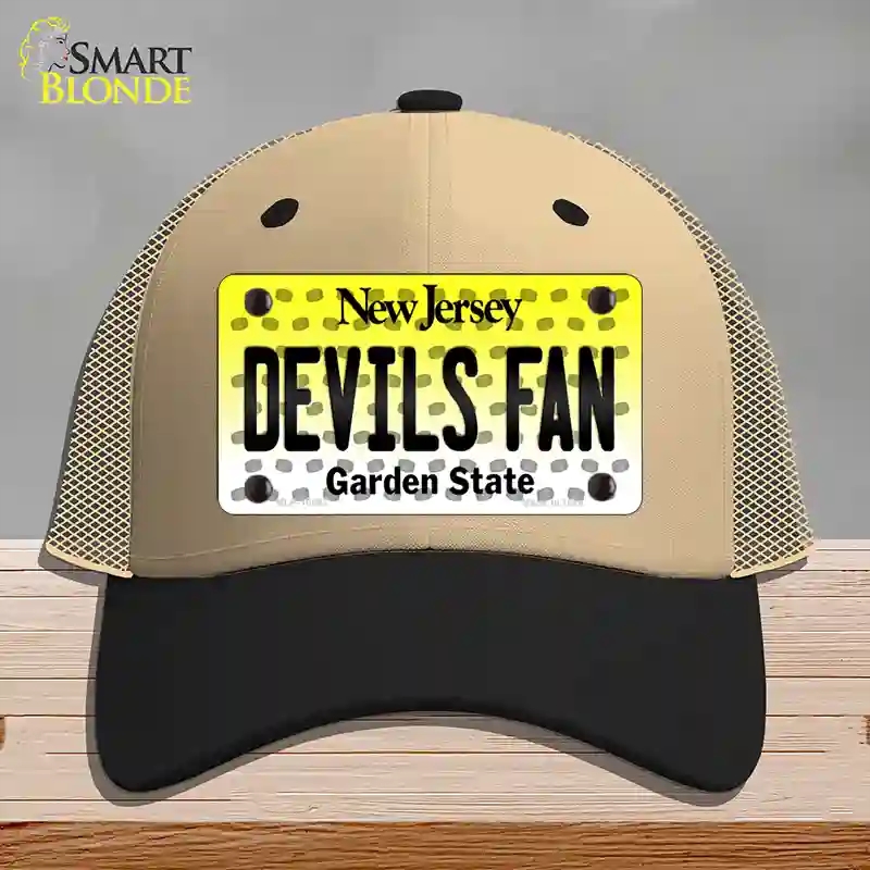 HAT02-MLP-10847 Devils Fan   Jersey Novelty License Plate Hat, Mesh - Khaki & Black