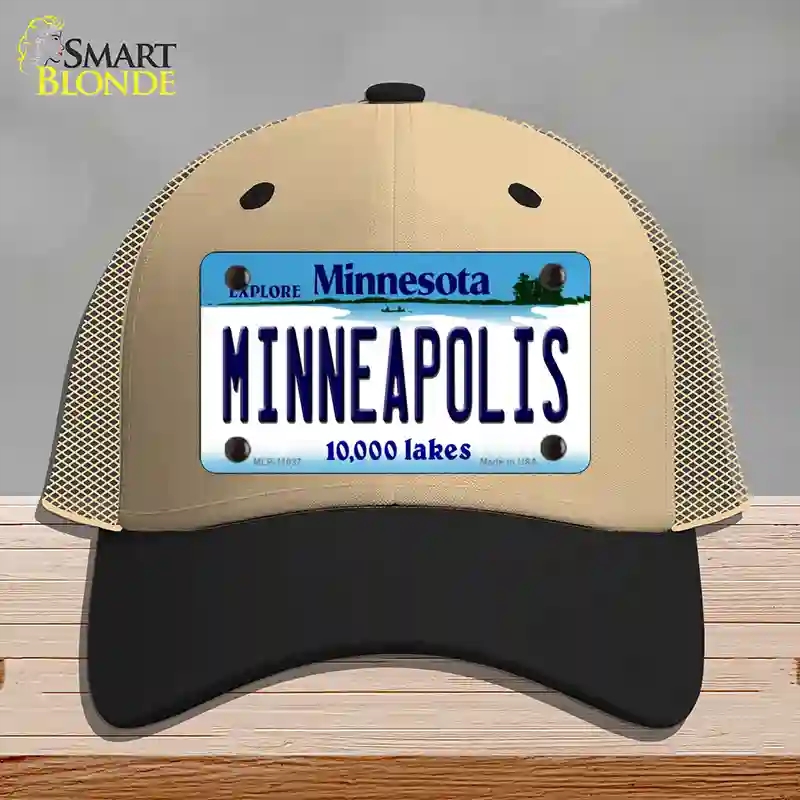 HAT02-MLP-11037 Minneapolis Minnesota State Novelty License Plate Hat, Mesh - Khaki & Black