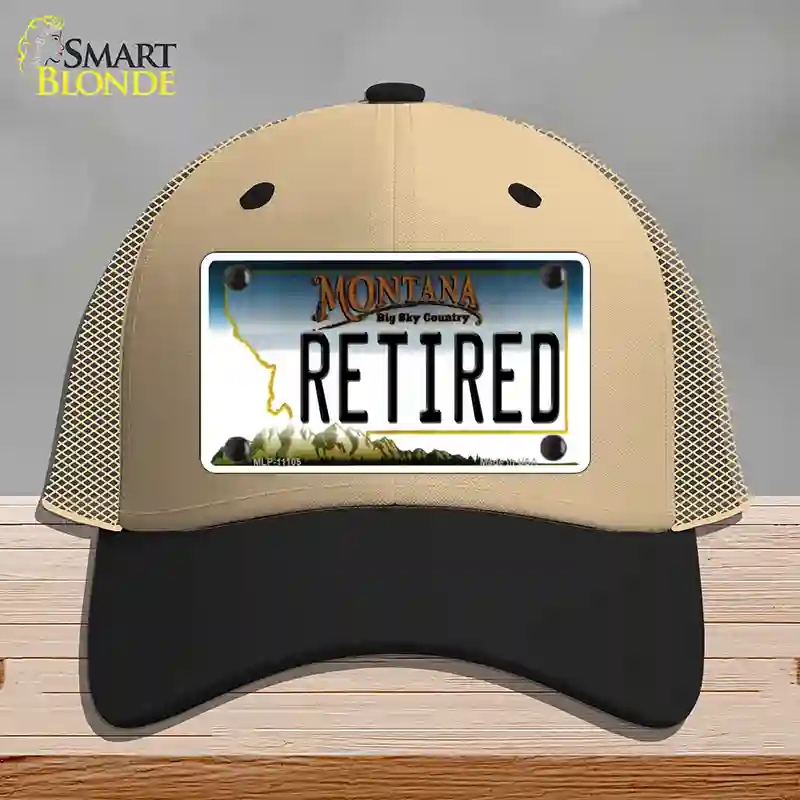 HAT02-MLP-11105 Retired Montana State Novelty License Plate Hat, Mesh - Khaki & Black