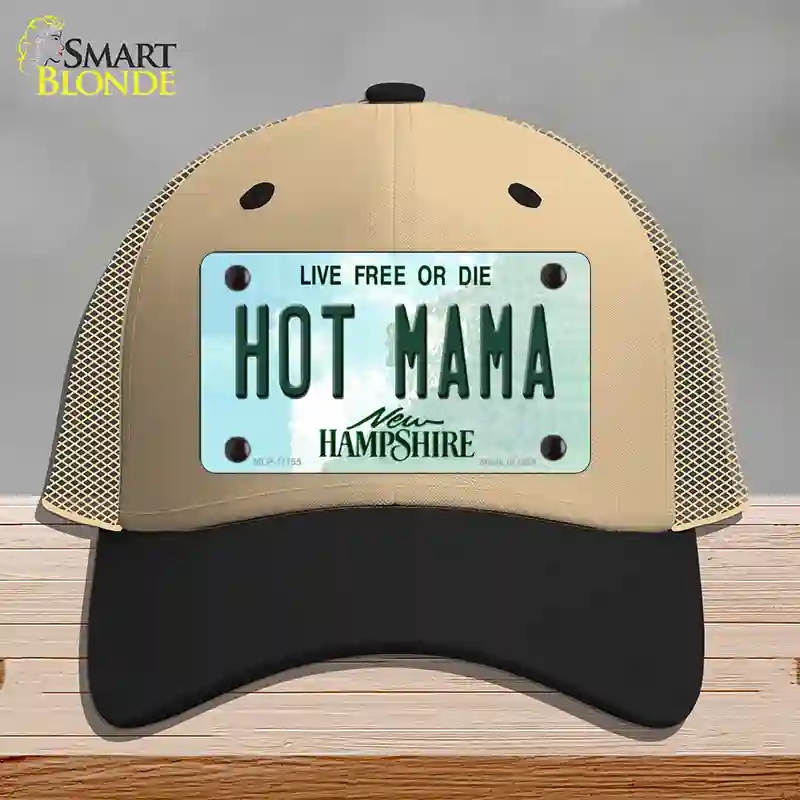 HAT02-MLP-11155 Hot Mama   Hampshire State Novelty License Plate Hat, Mesh - Khaki & Black