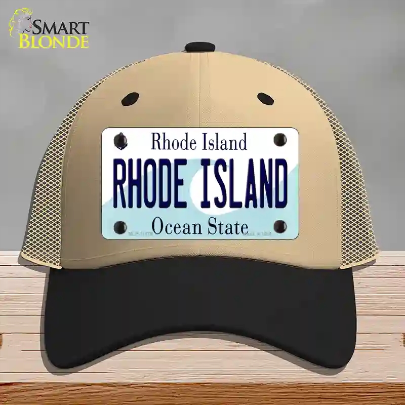 HAT02-MLP-11179 Rhode Island State Novelty License Plate Hat, Mesh - Khaki & Black