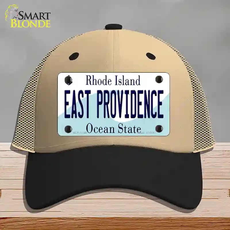 HAT02-MLP-11189 East Providence Rhode Island State Novelty License Plate Hat, Mesh - Khaki & Black