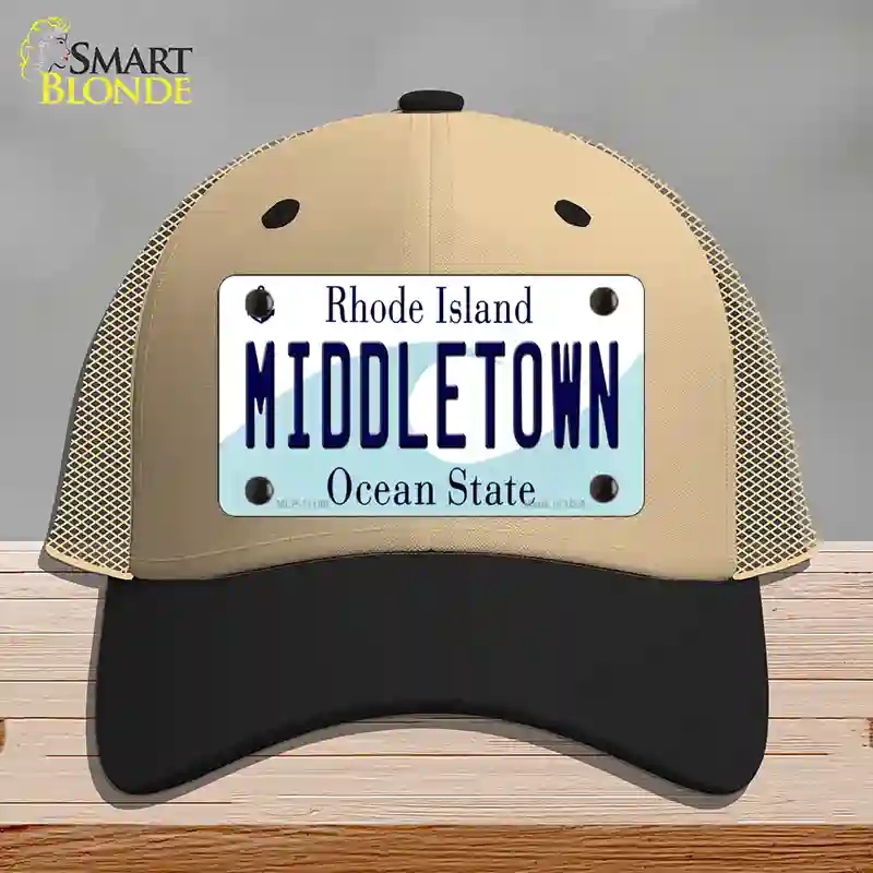 HAT02-MLP-11196 Middletown Rhode Island State Novelty License Plate Hat, Mesh - Khaki & Black
