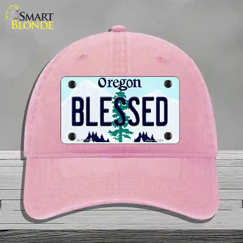 HAT12-MLP-10376 Blessed Oregon Novelty License Plate Hat, Unconstructed Cotton - Pink