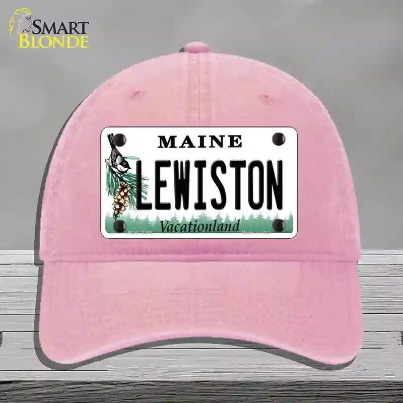 HAT12-MLP-10389 Lewiston Maine Novelty License Plate Hat, Unconstructed Cotton - Pink