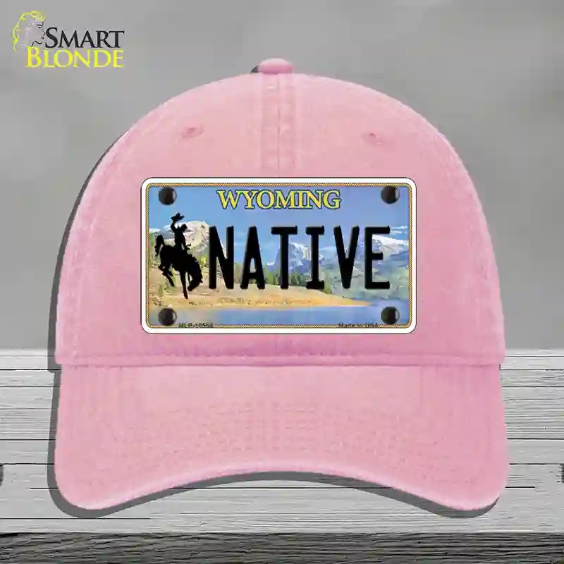 HAT12-MLP-10554 Native Wyoming Novelty License Plate Hat, Unconstructed Cotton - Pink