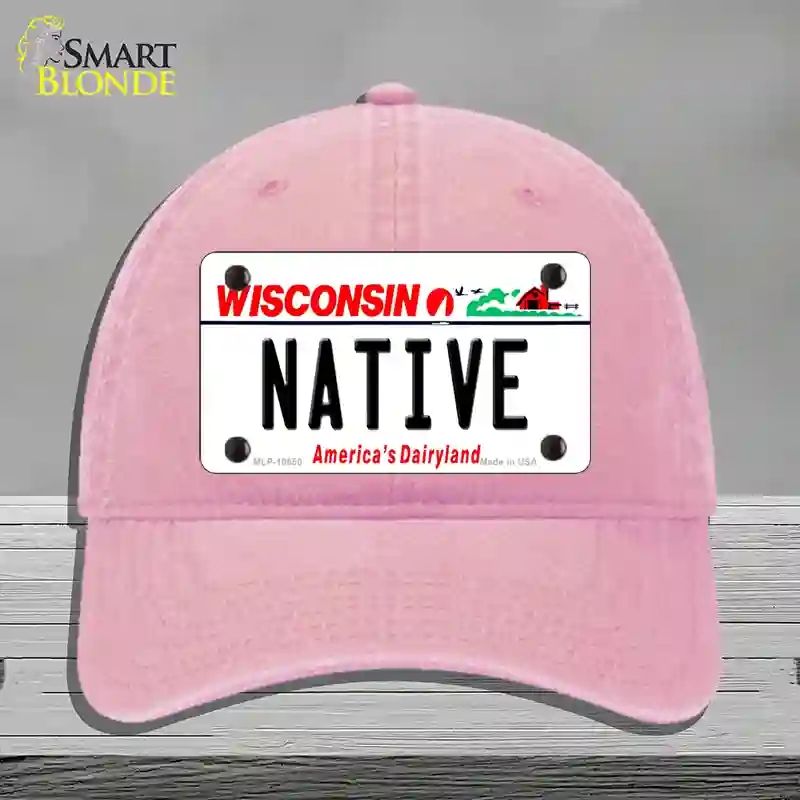 HAT12-MLP-10650 Native Wisconsin Novelty License Plate Hat, Unconstructed Cotton - Pink