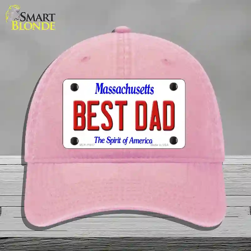 HAT12-MLP-11017 Best Dad Massachusetts Novelty License Plate Hat, Unconstructed Cotton - Pink