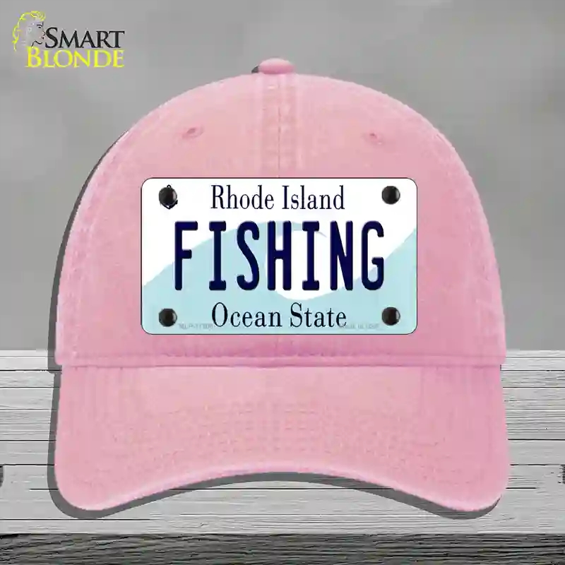 HAT12-MLP-11206 Fishing Rhode Island State Novelty License Plate Hat, Unconstructed Cotton - Pink