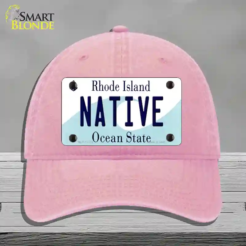HAT12-MLP-11214 Native Rhode Island State Novelty License Plate Hat, Unconstructed Cotton - Pink