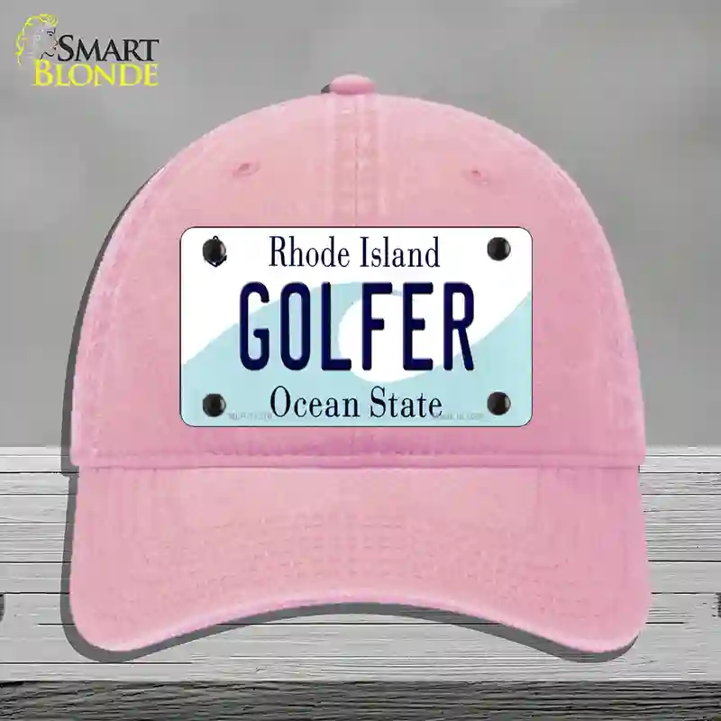 HAT12-MLP-11216 Golfer Rhode Island State Novelty License Plate Hat, Unconstructed Cotton - Pink