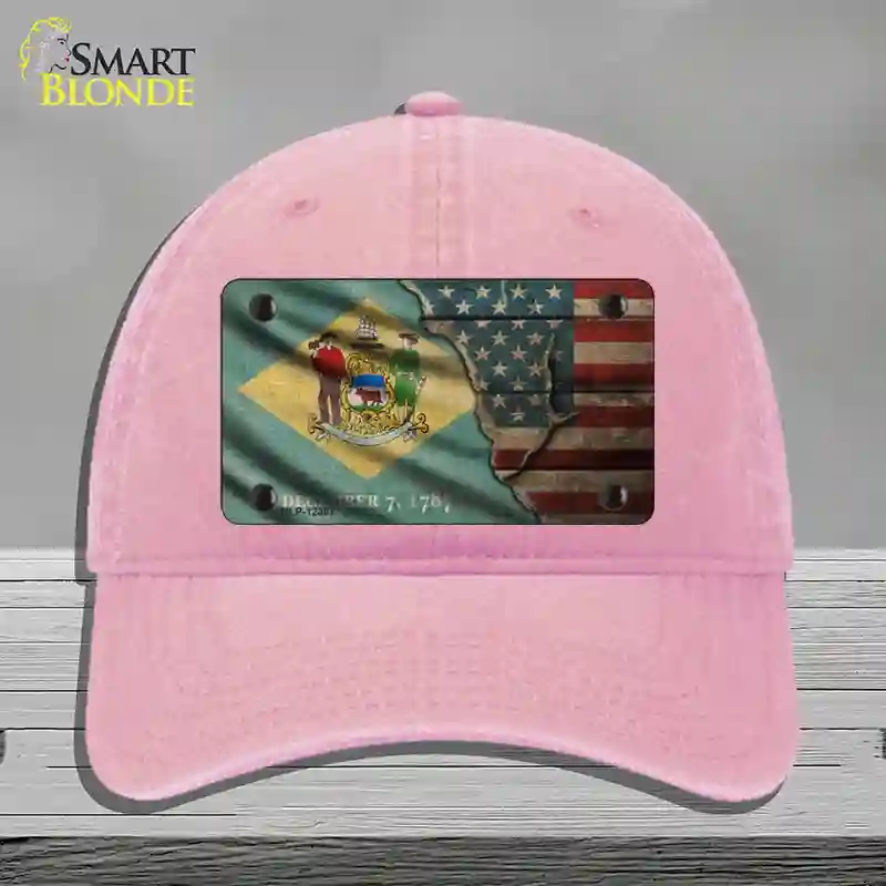HAT12-MLP-12387 Delaware & American Flag Novelty License Plate Hat, Unconstructed Cotton - Pink
