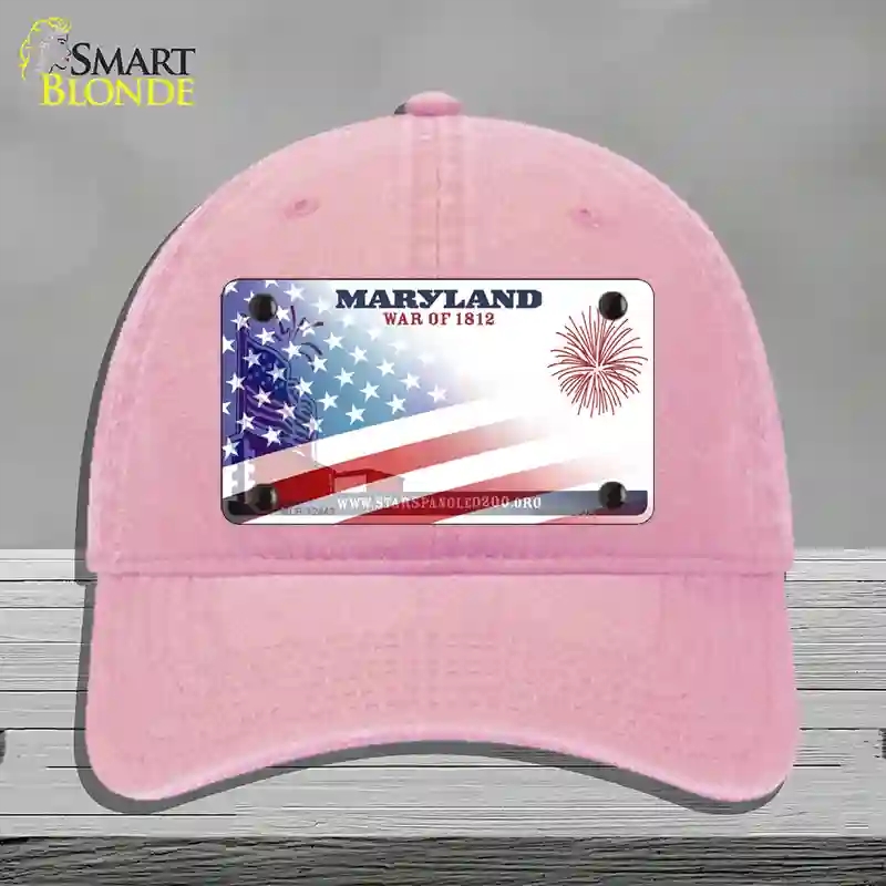 HAT12-MLP-12443 Maryland War American Flag Novelty License Plate Hat, Unconstructed Cotton - Pink