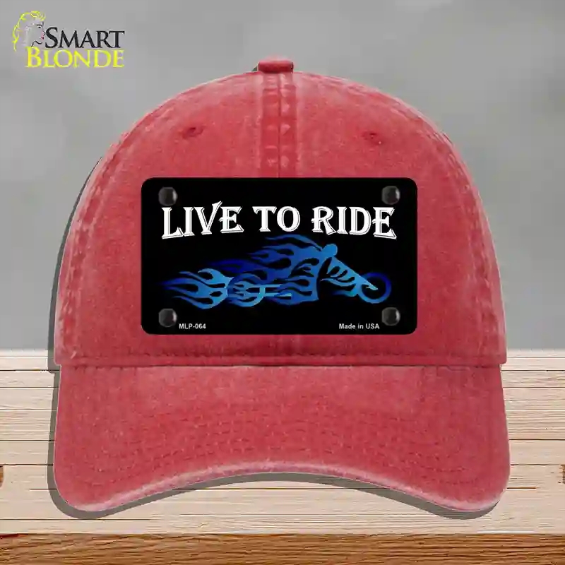 HAT13-MLP-064 Live to Ride Novelty License Plate Hat, Unconstructed Cotton - Red