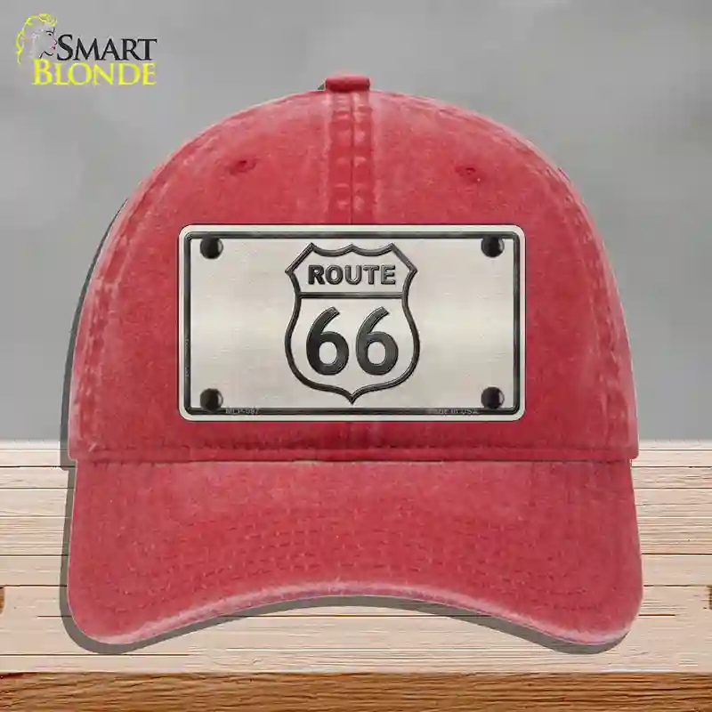 HAT13-MLP-097 Route 66 Shield White Novelty License Plate Hat, Unconstructed Cotton - Red