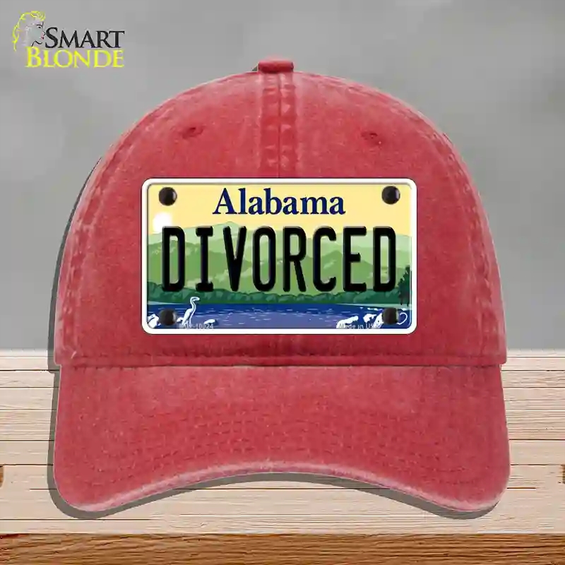HAT13-MLP-10024 Divorced Alabama Novelty License Plate Hat, Unconstructed Cotton - Red
