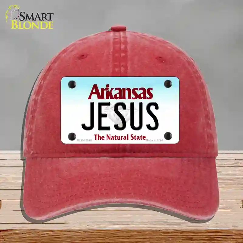HAT13-MLP-10048 Jesus Arkansas Novelty License Plate Hat, Unconstructed Cotton - Red