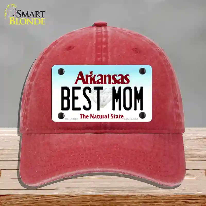 HAT13-MLP-10061 Best Mom Arkansas Novelty License Plate Hat, Unconstructed Cotton - Red
