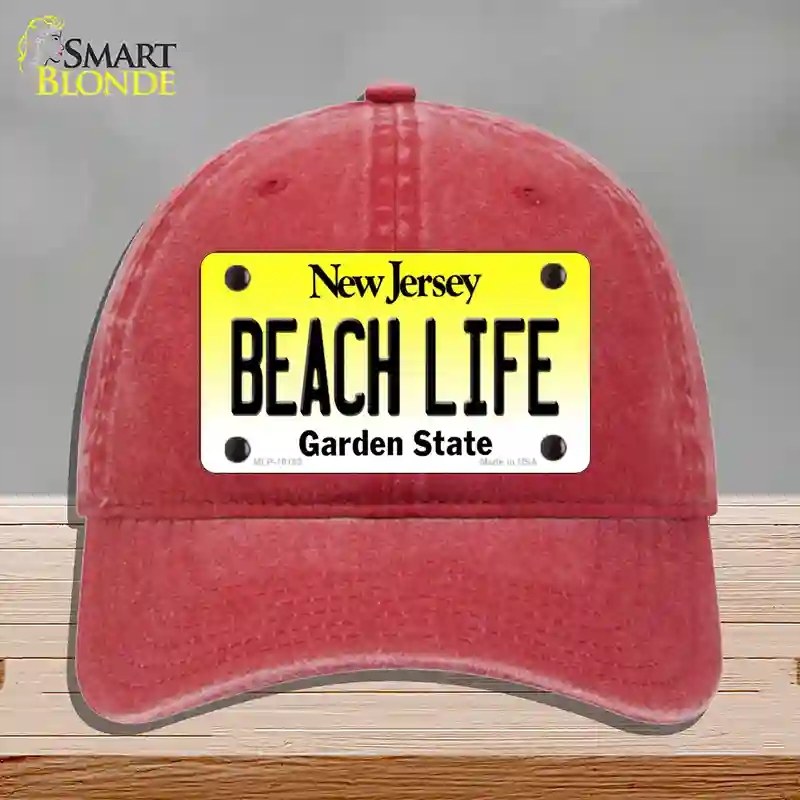 HAT13-MLP-10183 Beach Life   Jersey Novelty License Plate Hat, Unconstructed Cotton - Red