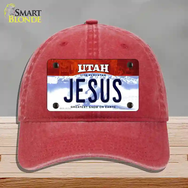 HAT13-MLP-10211 Jesus Utah Novelty License Plate Hat, Unconstructed Cotton - Red
