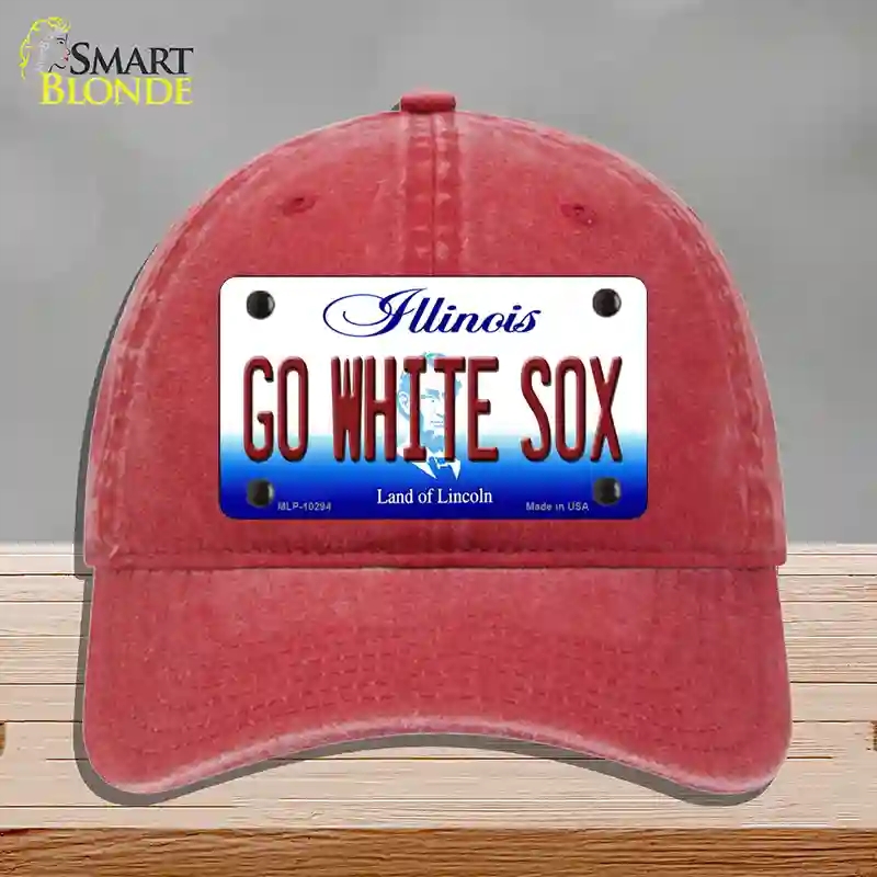 HAT13-MLP-10294 Go White Sox Illinois Novelty License Plate Hat, Unconstructed Cotton - Red
