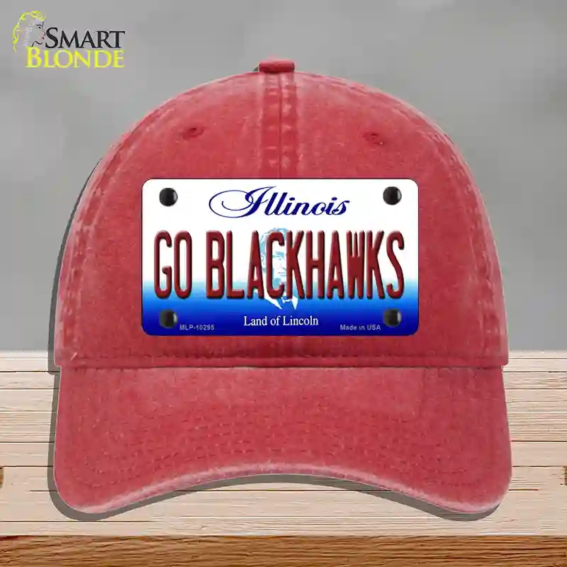 HAT13-MLP-10295 Go Blackhawks Illinois Novelty License Plate Hat, Unconstructed Cotton - Red