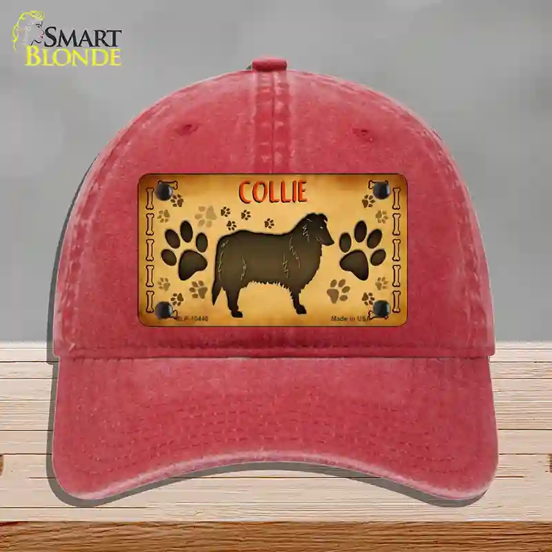 HAT13-MLP-10440 Collie Novelty License Plate Hat, Unconstructed Cotton - Red