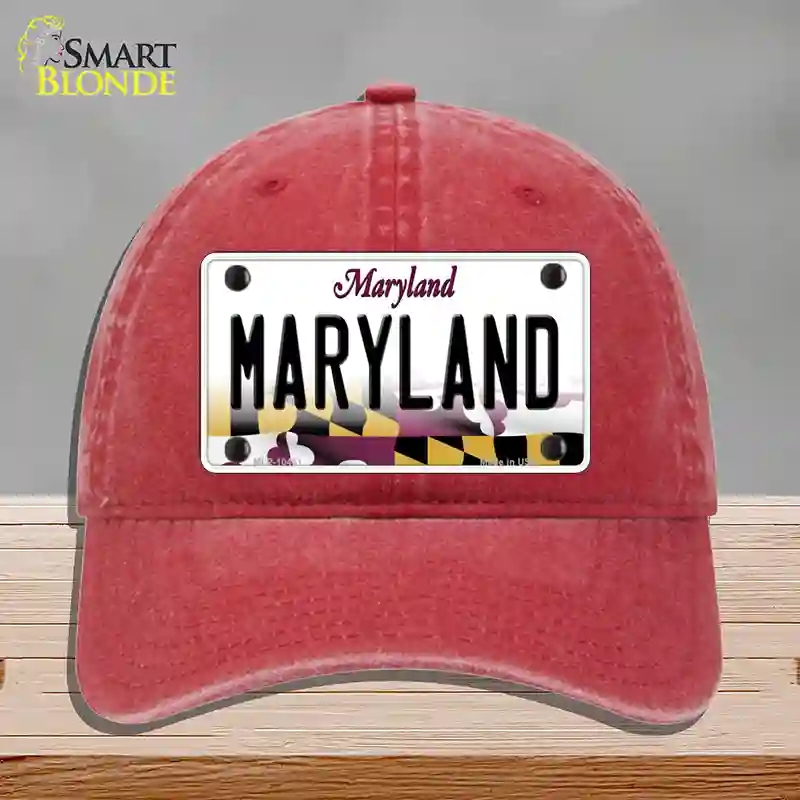 HAT13-MLP-10461 Maryland State MD Novelty License Plate Hat, Unconstructed Cotton - Red