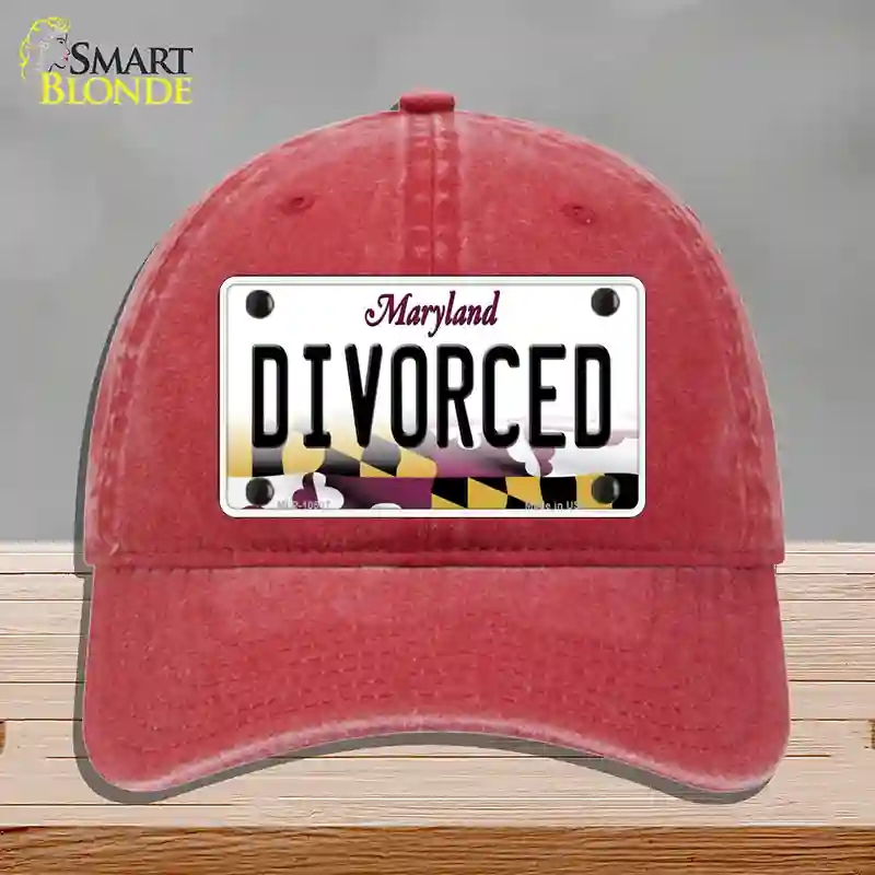 HAT13-MLP-10507 Divorced Maryland Novelty License Plate Hat, Unconstructed Cotton - Red