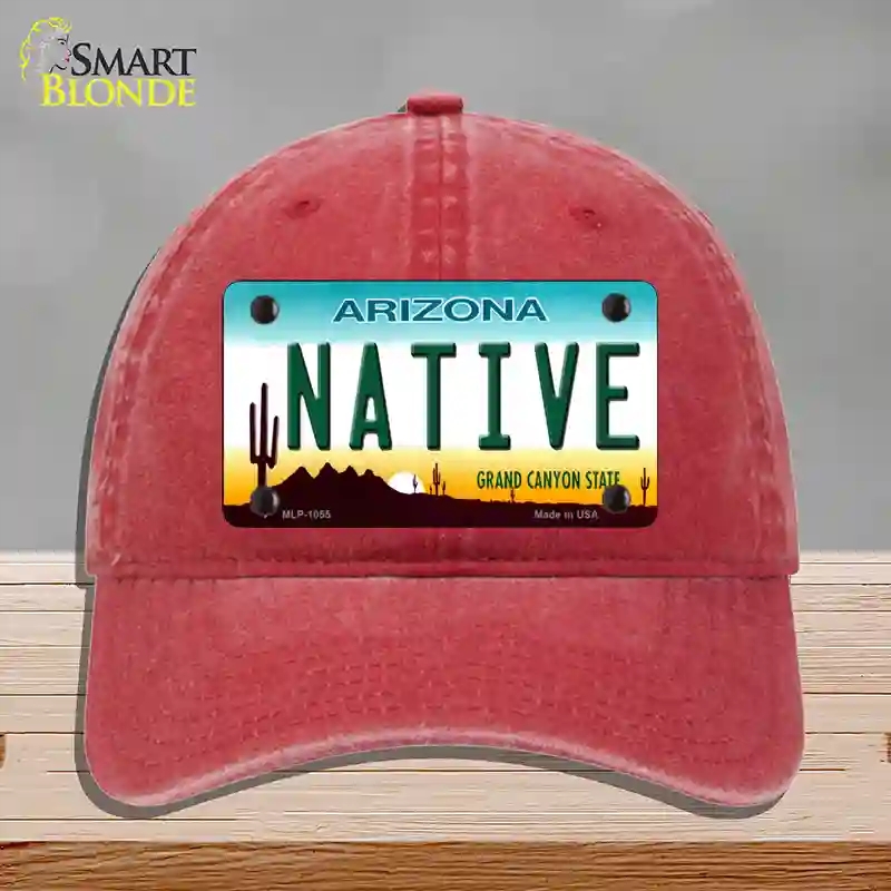 HAT13-MLP-1055 Native Arizona Novelty License Plate Hat, Unconstructed Cotton - Red