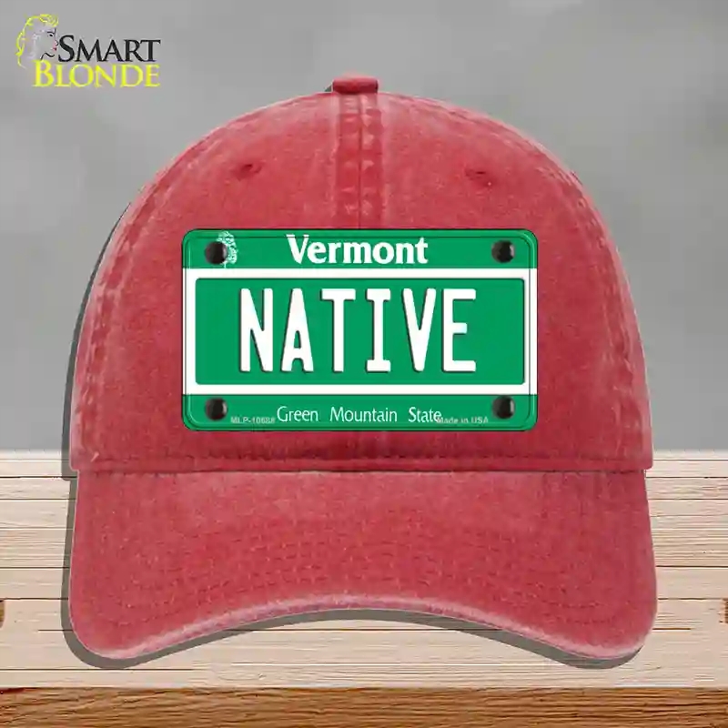 HAT13-MLP-10688 Native Vermont Novelty License Plate Hat, Unconstructed Cotton - Red
