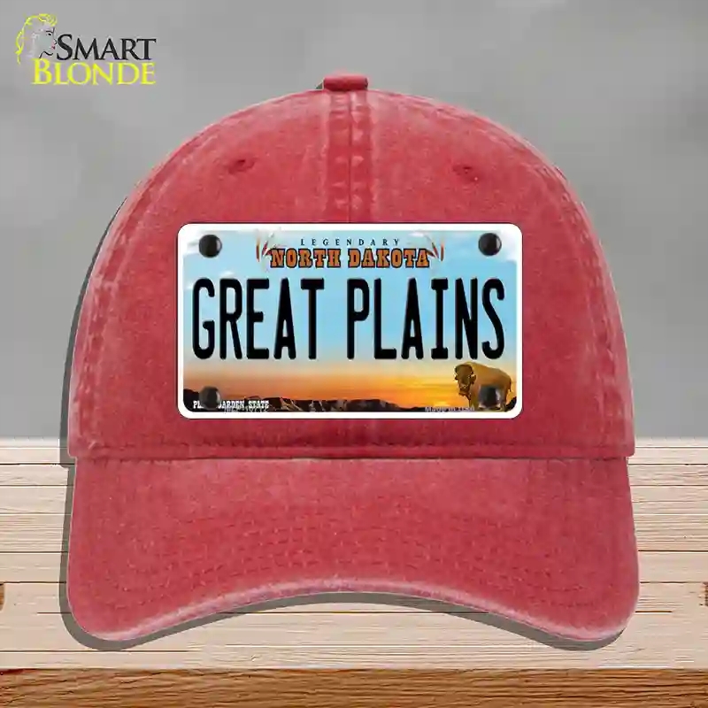 HAT13-MLP-10712 Great Plains North Dakota Novelty License Plate Hat, Unconstructed Cotton - Red