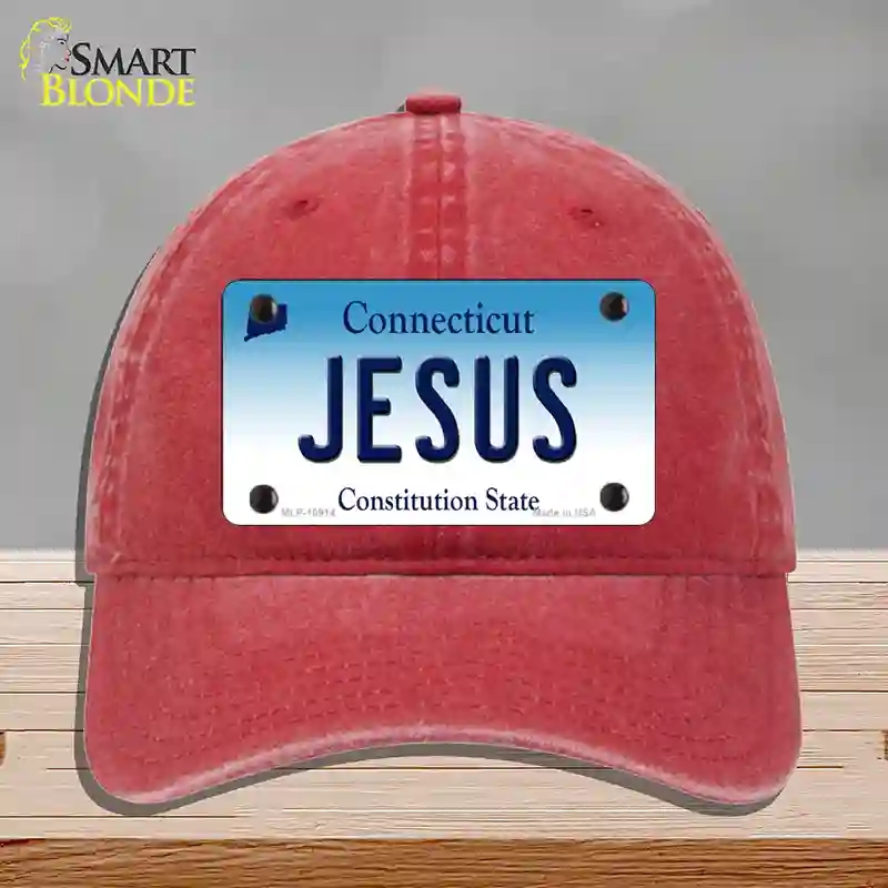 HAT13-MLP-10914 Jesus Connecticut Novelty License Plate Hat, Unconstructed Cotton - Red