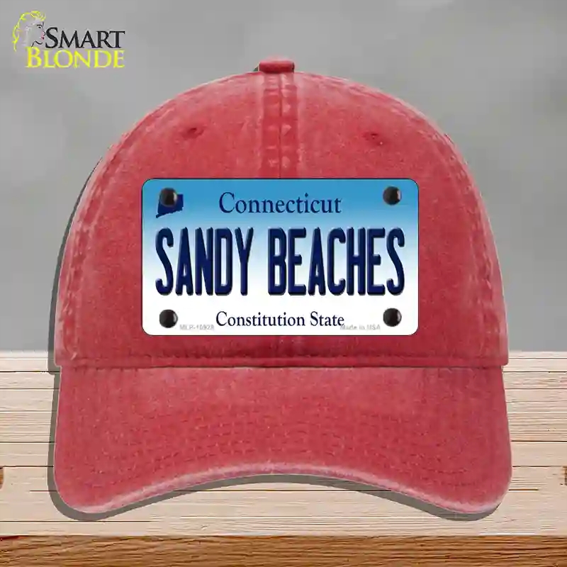HAT13-MLP-10929 Sandy Beaches Connecticut Novelty License Plate Hat, Unconstructed Cotton - Red