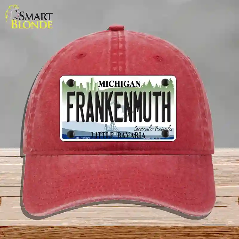 HAT13-MLP-11029 Frankenmuth Michigan Novelty License Plate Hat, Unconstructed Cotton - Red