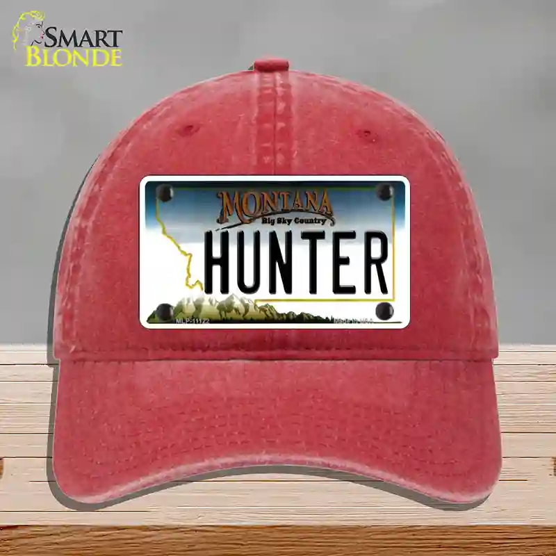 HAT13-MLP-11122 Hunter Montana State Novelty License Plate Hat, Unconstructed Cotton - Red