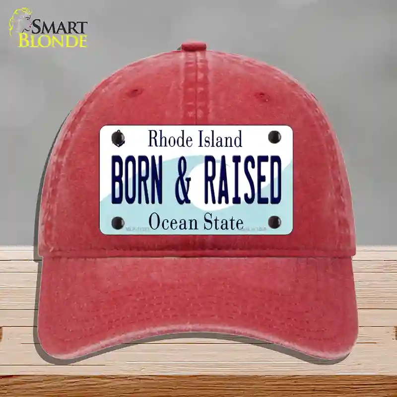 HAT13-MLP-11217 Born & Raised Rhode Island State Novelty License Plate Hat, Unconstructed Cotton - Red
