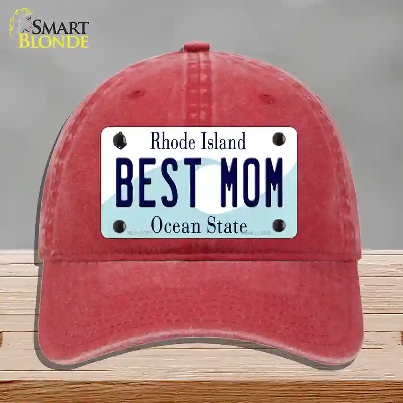 HAT13-MLP-11221 Best Mom Rhode Island State Novelty License Plate Hat, Unconstructed Cotton - Red