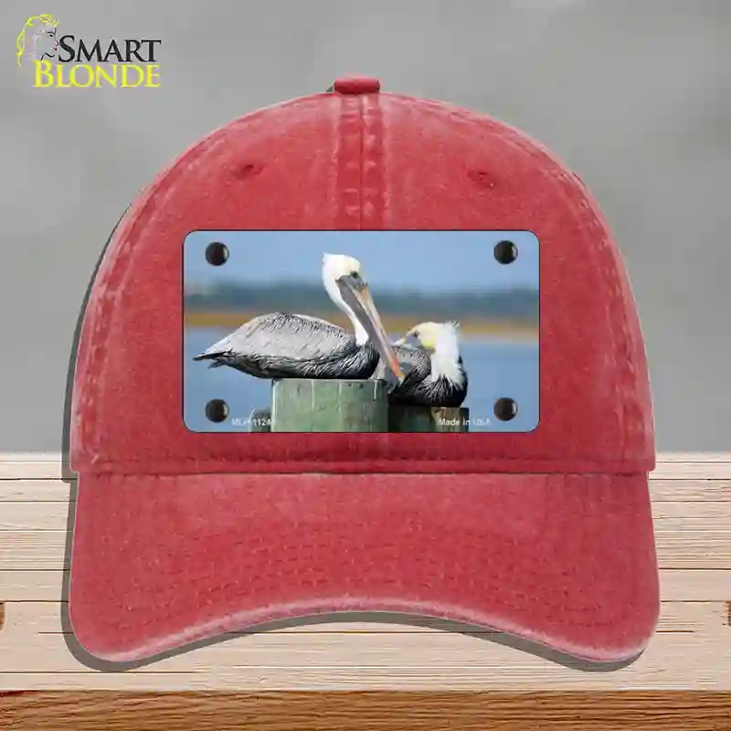 HAT13-MLP-11240 Pelican Two on Pier Novelty License Plate Hat, Unconstructed Cotton - Red