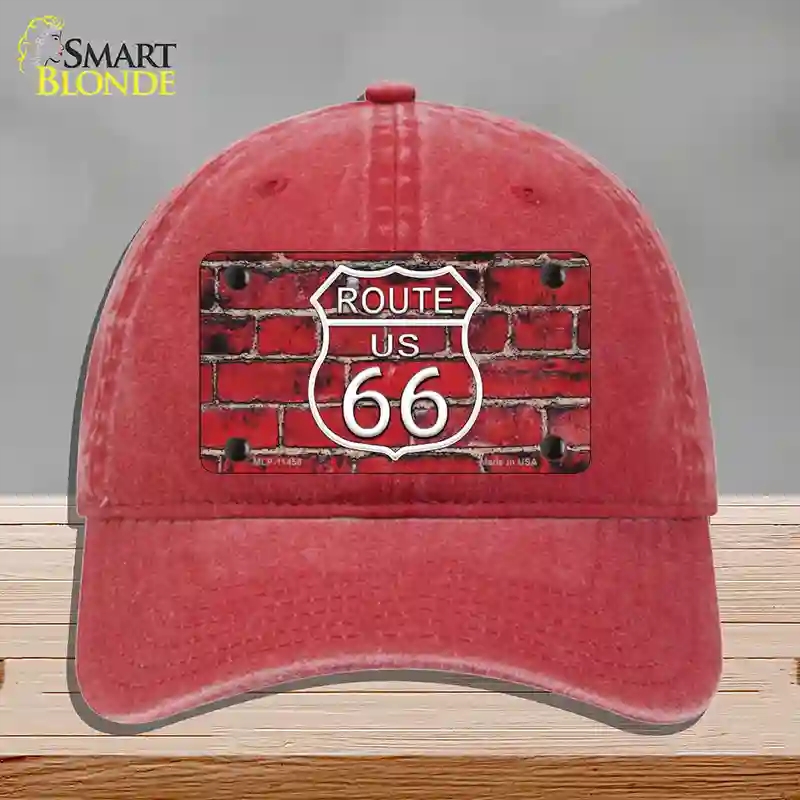 HAT13-MLP-11458 Route 66 Red Brick Wall Novelty License Plate Hat, Unconstructed Cotton - Red