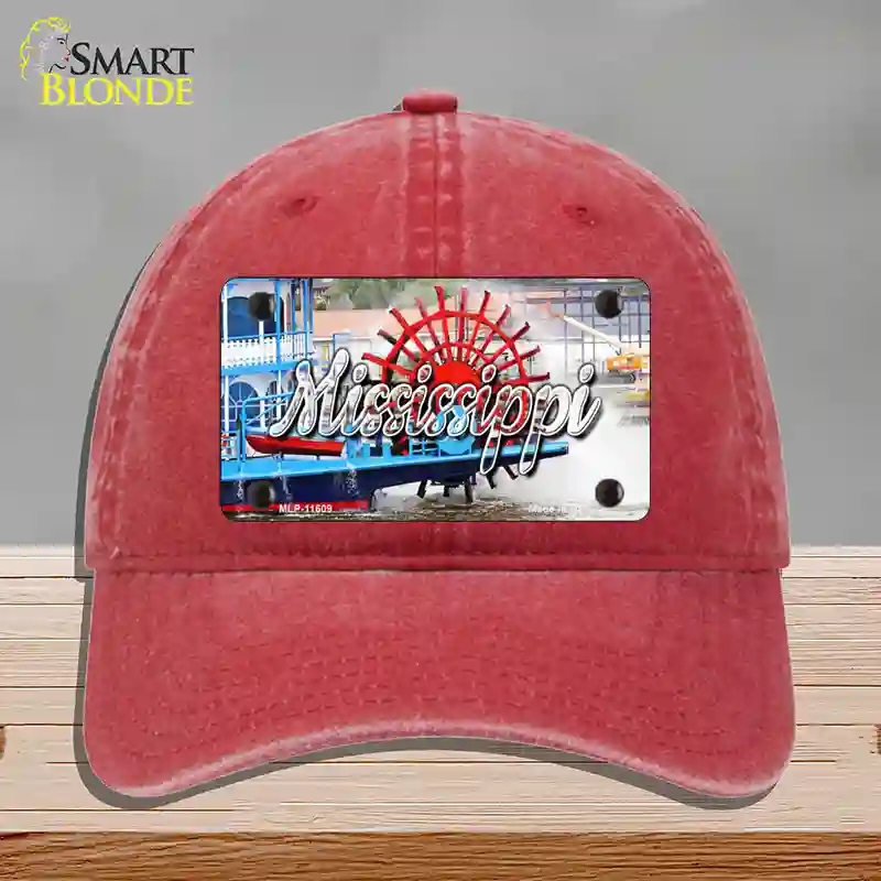 HAT13-MLP-11609 Mississippi Boat State Novelty License Plate Hat, Unconstructed Cotton - Red