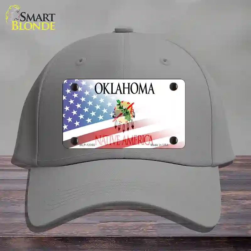 HAT23-MLP-12365 Oklahoma with American Flag Novelty License Plate Hat, Cotton - Gray