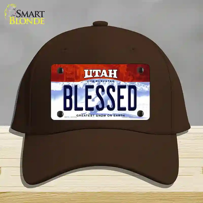 HAT24-MLP-10219 Blessed Utah Novelty License Plate Hat, Cotton - Dark Brown