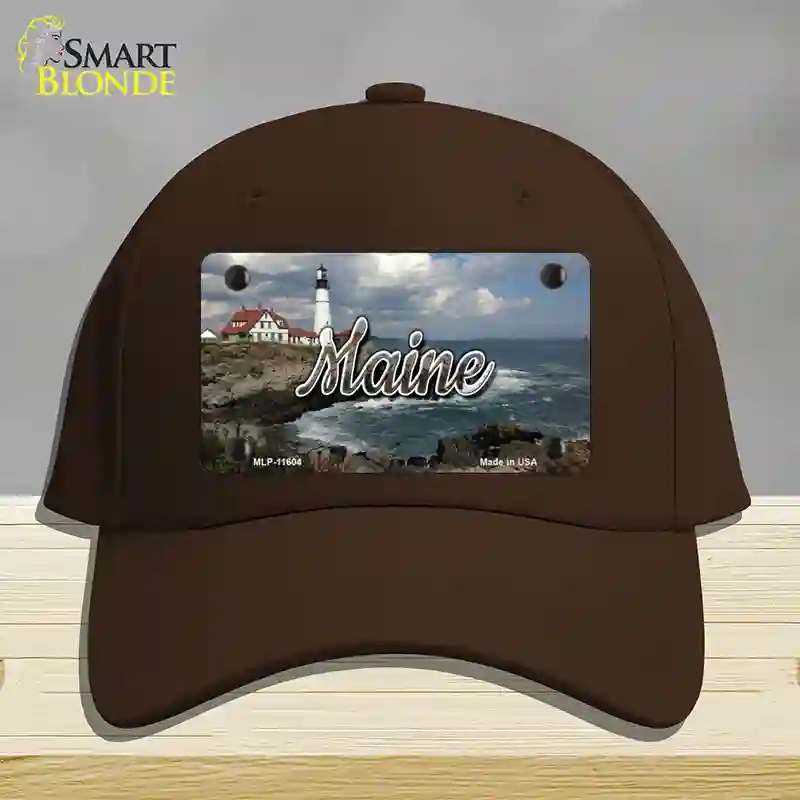 HAT24-MLP-11604 Maine Lighthouse Beach State Novelty License Plate Hat, Cotton - Dark Brown