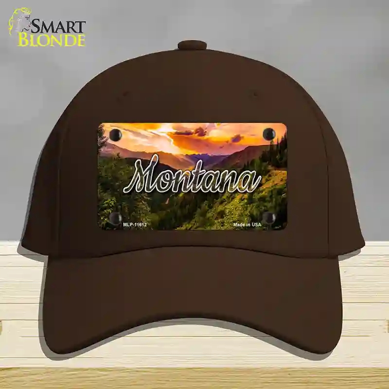 HAT24-MLP-11612 Montana Forest Sunset State Novelty License Plate Hat, Cotton - Dark Brown