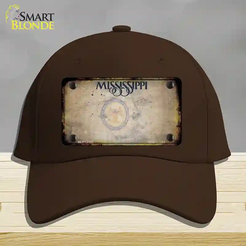 HAT24-MLP-12183 Mississippi Great Seal Rusty Blank Novelty License Plate Hat, Cotton - Dark Brown